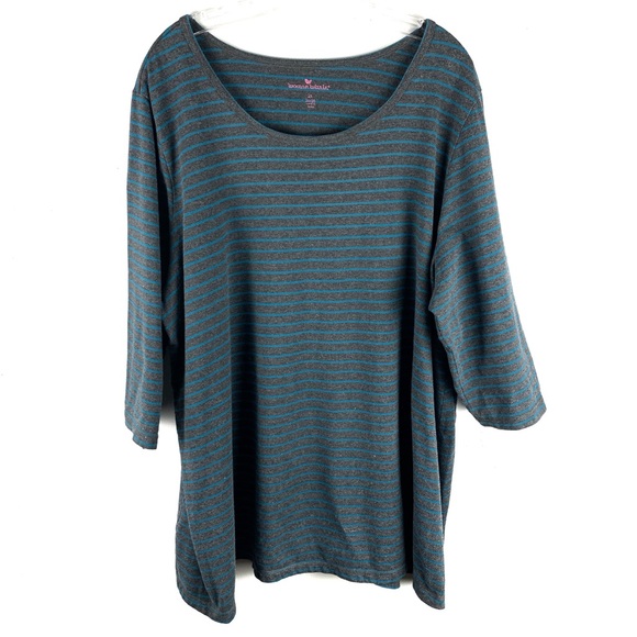 Woman Within Tops - Woman Within Gray & Blue Striped Half Sleeve Tee